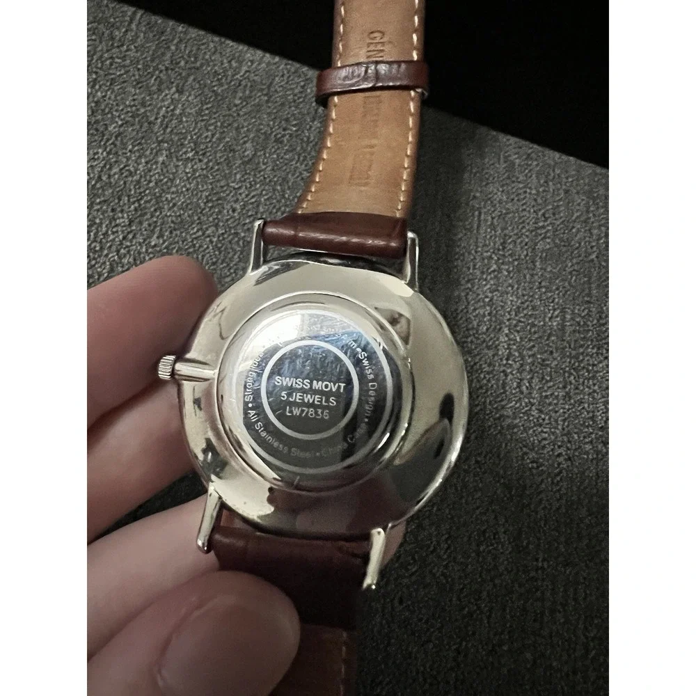 Steinhausen Swiss Movt Men's Date Dial 5 Jewels Leather Band Slim Watch Case‎